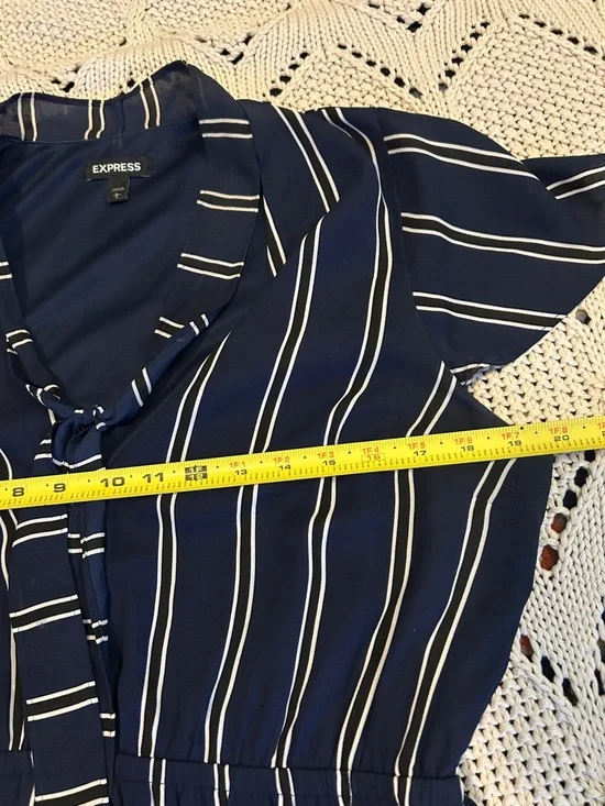 Express Blue Stripe Tie Neck Midi Dress Sz L - Picture 4 of 8